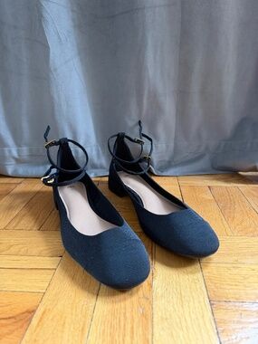 Zara Black Lace-Up Ballet Flats Ankle Wrap Tie Size 42 EU / 11 US